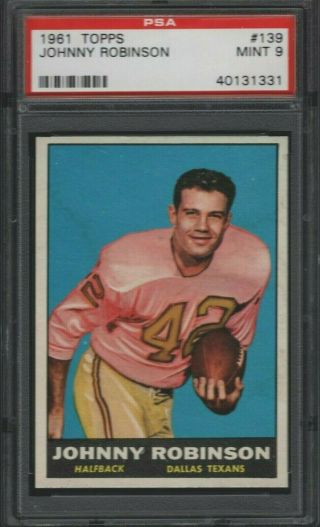 1961 Topps 139 Johnny Robinson Rc Psa 9 Hof Rookie Dallas Texans Football