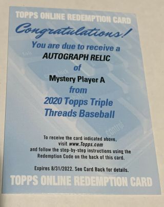 2020 Topps Triple Threads Mystery Auto A Redemption Trout? Jeter? Robert?