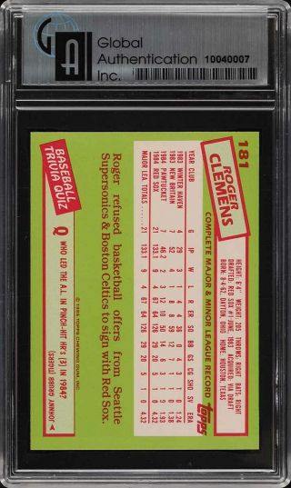 1985 Topps Tiffany Roger Clemens ROOKIE RC 181 GAI 9.  5 GEM 2