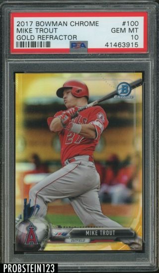 2017 Bowman Chrome Gold Refractor Mike Trout Angels 2/50 Psa 10 " Pristine "