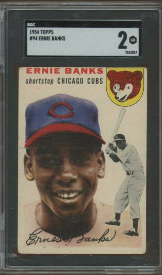 1954 Topps Ernie Banks Rookie Card 94 Cubs Rc Sgc 2