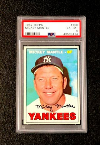 York Yankees Mickey Mantle 1967 Topps 150 Psa 6 Ex - Mt