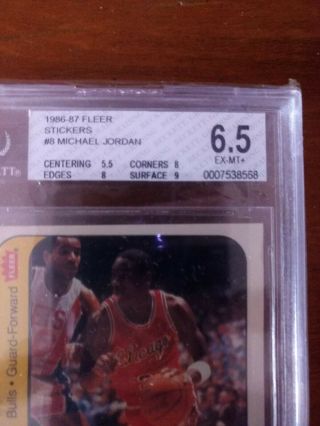 Michael Jordan 86 - 87 Fleer Rookie Sticker Graded 6.  5.  Which Is Really For A