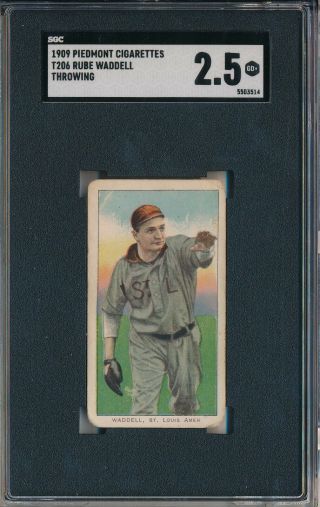 1909 T206 Piedmont - Rube Waddell,  Throwing - Sgc 2.  5 Gd,  (svsc) - Centered