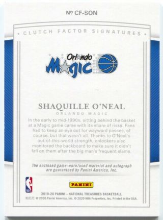 20 National Treasures Shaquille O ' Neal Autograph Clutch 3 Color Patch Auto /10 2