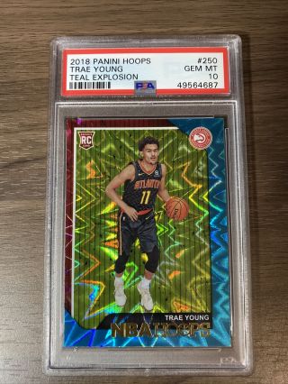 2018 Panini Hoops Trae Young Teal Explosion Rc Rookie 250 Psa 10