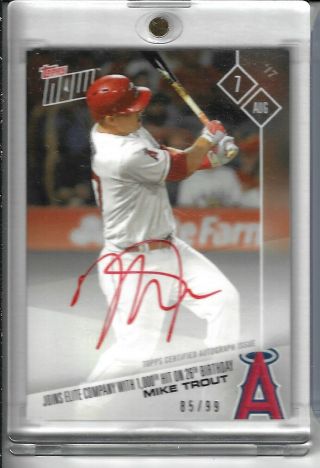 2017 Topps Now Mike Trout 1000th Hit Red Ink Auto 85/99 Signed Angels 456a