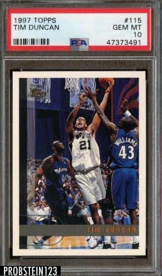 1997 Topps 115 Tim Duncan Spurs Hof Rookie Rc Psa 10 Gem