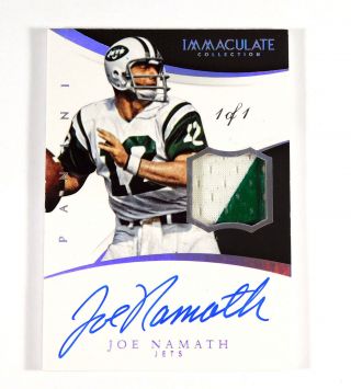 2015 Immaculate Joe Namath 2 Color Patch On Card Auto 1/1
