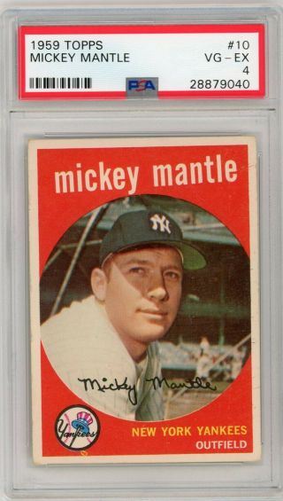 1959 Topps 10 Mickey Mantle / Yankees / Psa 4 / Vg - Ex / Hof / Nicely Centered