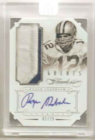 2014 Flawless Roger Staubach Game Worn Jersey Patch Auto 1/25 Factory
