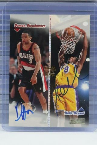 1998 - 99 Stadium Club Kobe Bryant Damon Stoudamire Co - Signers Auto Autograph V73