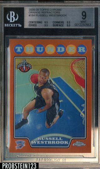 2008 - 09 Topps Chrome Orange Refractor Russell Westbrook Rc Rookie /499 Bgs 9