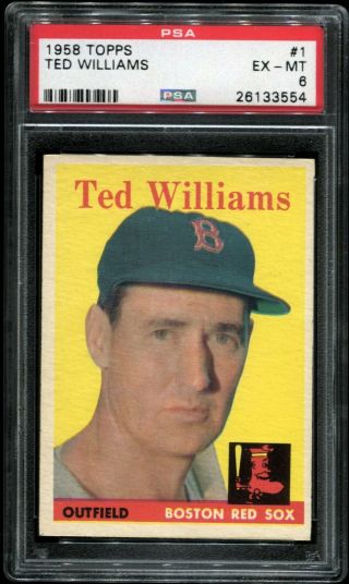 1958 Topps 1 Ted Williams Psa 6 Ex - Mt " 1 Card "