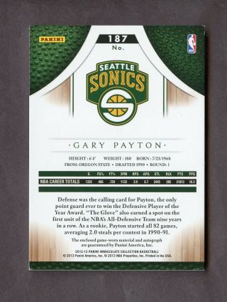 2012 - 13 Immaculate Gary Payton Supersonics Logo Patch AUTO 11/25 2