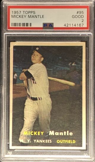1957 Topps Baseball Mickey Mantle 95 Psa 2 Good York Yankees Eye Appeal @@