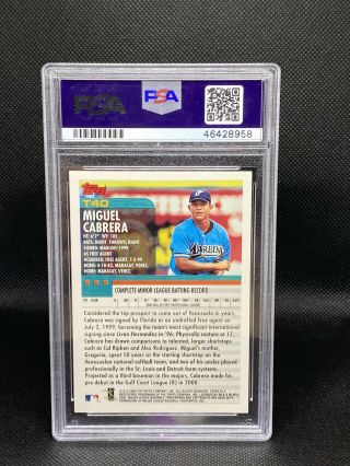 2000 TOPPS TRADED MIGUEL CABRERA ROOKIE CARD PSA 10 GEM 2