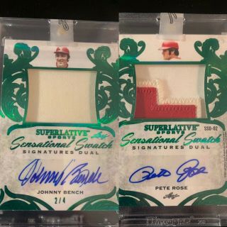 2020 Leaf Superlative Sports Dual Auto Relic 2/4 Pete Rose Johnny Bench Reds