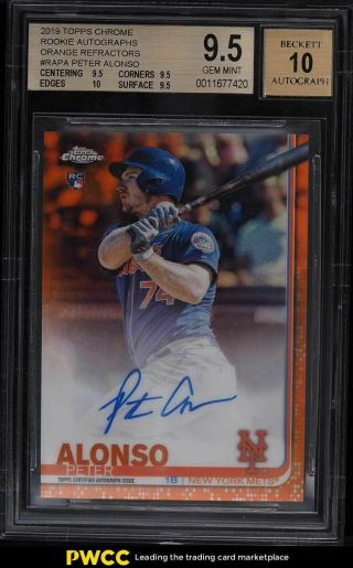 2019 Topps Chrome Orange Refractor Peter Alonso Rookie Rc Auto /25 Rapa Bgs 9.  5