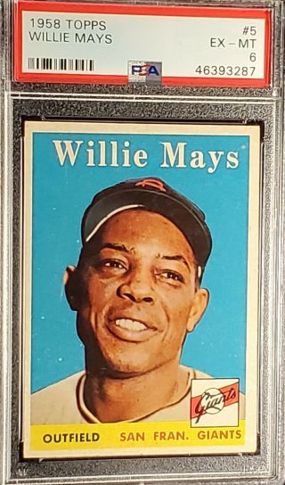 1958 Topps Willie Mays San Francisco Giants 5 Baseball Card Psa 6 Ex - Mt