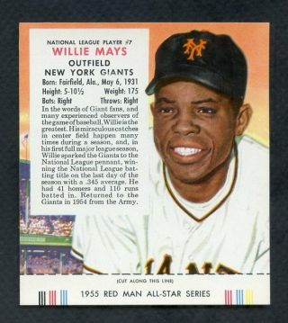 1955 Red Man 7nl Willie Mays Giants Nr - Mt W/tab 384174 (kycards)