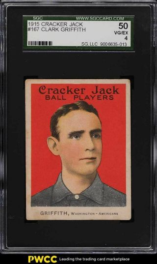 1915 Cracker Jack Clark Griffith 167 Sgc 4 Vgex
