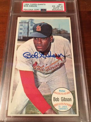 1964 Topps Giants Bob Gibson (41) Signed Psa/dna 10 Psa 6