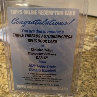 2020 Topps Triple Threads Christian Yelich Auto Deca Relic Book Redemption /10