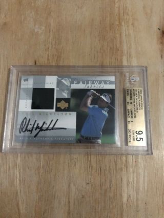Phil Mickelson Signed Fairway Fabrics Ud Card 9.  5 10 Autograph