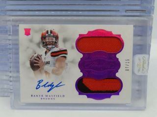 2018 Flawless Baker Mayfield Rookie Dual Patch Auto Autograph Rc 07/15 A71