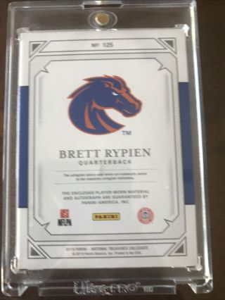 2019 Brett Rypien National Treasures Rookie Autograph Bowl Patch RC One Of One 2
