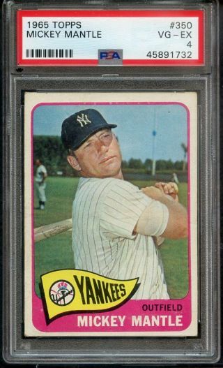 1965 Topps 350 Mickey Mantle Yankees Psa 4 Vg - Ex 388259 (kycards)