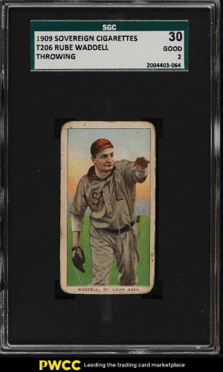 1909 - 11 T206 Rube Waddell Throwing,  Sovereign Sgc 2 Gd