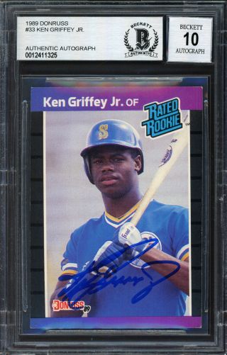 Ken Griffey Jr.  Autographed 1989 Donruss Rookie Card Auto Grade 10 Beckett 80956