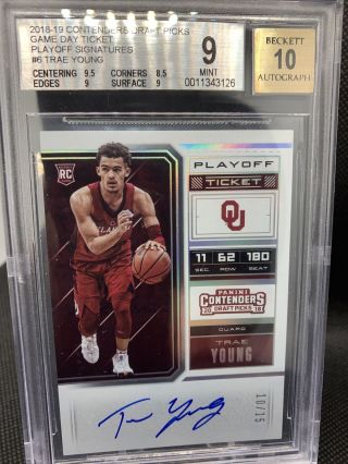 2018 - 19 Contenders Draft Picks Trae Young Rookie Auto 10/15 Beckett Graded