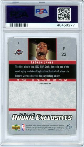 LeBron James Cleveland Cavaliers 2003 Upper Deck Exclusives Rookie Card 1 PSA 9 2