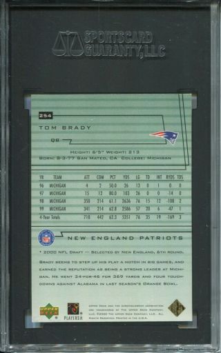 2000 Upper Deck Encore Football 254 Tom Brady Rookie Card RC SGC Nm 88 8 2