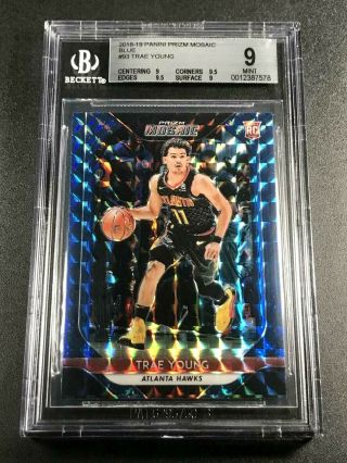Trae Young 2018 Panini Prizm 93 Mosaic Blue Refractor Rc Bgs 9 9.  5 9.  5 9 Subs