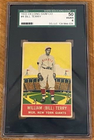 1933 Delong Gum 4 Bill Terry Graded Sgc 50 (psa 4) Vg/ex York Giants