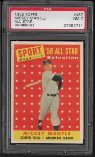 1958 Topps Baseball Mickey Mantle All - Star 487 Psa 7 Nm Hof Yankees Centered