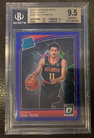 Trae Young 2018 - 19 Optic Rated Rookie Blue Velocity Holo Sp Bgs 9.  5 Gem
