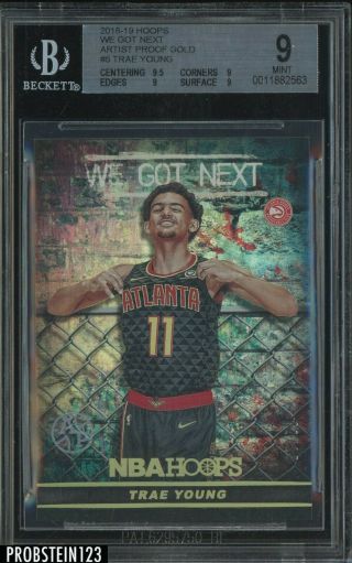2018 - 19 Nba Hoops We Got Next Artist Proof Gold Trae Young Rc Rookie 2/10 Bgs 9