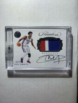 2016 - 17 Panini Flawless Joel Embiid Momentous Patch Auto Silver /25 76ers Sp