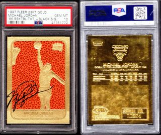 1997 - 98 Fleer 23Kt Gold Michael Jordan Texture Basketball Card Signature PSA 2