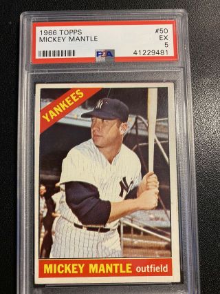 1966 Topps Mickey Mantle 50 Yankees Hof Psa 5 Ex Sharp Card