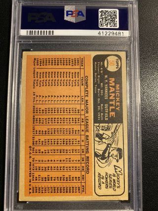 1966 Topps Mickey Mantle 50 Yankees HOF PSA 5 EX SHARP CARD 2