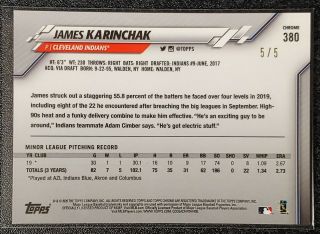 James Karinchak 2020 Topps Chrome Sapphire 380 RED REFRACTOR RC ' d 5/5 Indians 2