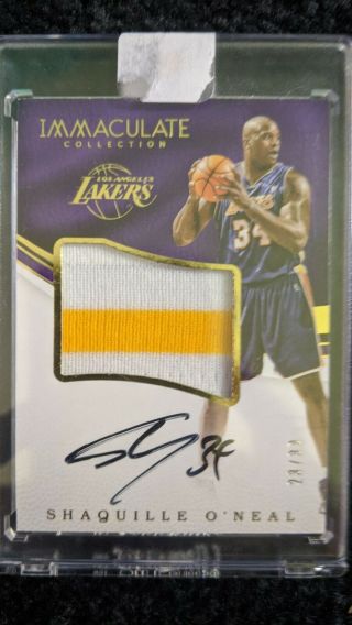 2015 - 2016 Immaculate Shaquille O ' Neal HOF Patch AUTO 23/33 Lakers 2