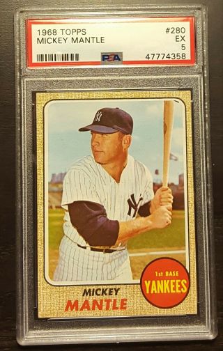 1968 Topps Baseball Card 280 Mickey Mantle York Ny Yankees Psa 5 Ex