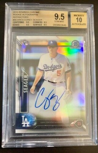 World Series Mvp Corey Seager 2016 Bowman Chrome Refractor Rookie Auto - Hot